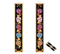 Banner de porche d'Halloween 1 paire 11.81x70.87 pouces suspension suspendue à sucre coloré crâne de décoration florale portable Banners Porche Couplet pour le thème Halloween Party intérieur extérie