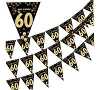 Banner joyeux 60e anniversaire 3pcs et or 15 drapeaux Banner joyeux anniversaire pour hommes femmes décoratives suspendues pour la fête 60e décorations