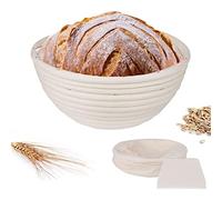Banneton à Pain, 18cm Panier Brotform Rond L'Imperméabilité en Rotin Naturel Levage du Pain et de la Pâte, Panier Banneton Brotform en Rotin Naturel pour Pain et Levain avec Tissu en Lin, Racloir Pâte