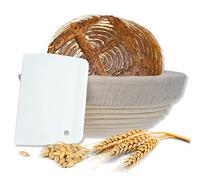 Banneton à Pain + Racleur de Pâte - Panier Naturel (rond, Ø 22 cm) pour Faire son Propre Pain - Tissu en Lin inclus - Serré avec de l’Acier Inoxydable