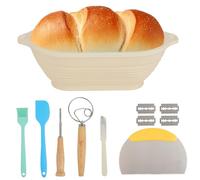 Banneton en Silicone - Set 7 Pièces pour Pain (Résistant à la Chaleur, Pliable) avec Banneton pour Pain Ovale, Raclette, Pinceau - Accessoires Four & Airfryer (beige)