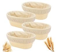 Banneton Lot de 4 corbeilles à pain ovales de 20,3 cm avec doublure - Corbeille à pain en rotin fait à la main pour la fabrication du pain artisanale