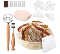 Banneton - Lot de paniers de fermentation ronds de 25 cm - Avec kit de cuisson à pain - Pochoirs uniques pour la cuisson au levain