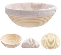 Banneton Pain Avec Linen, Ronde Panier à Pain Natural pour Bread and Sourdough (Ronde Avec Linen,20X8 cm)