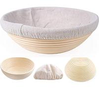 Banneton Pain Avec Linen, Ronde Panier à Pain Natural pour Bread and Sourdough (Ronde Avec Linen,25X8 cm)
