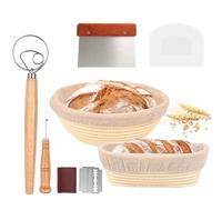 Banneton Panier d'épreuvage Set, Corbeille à Pain+Grattoir en Métal + Grattoir en Plastique + Fouet à Pâte + Lame à Pain, Panier Naturel pour Faire Son Propre Pain