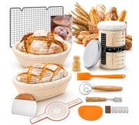 Banneton Panier Fermentation Kit-17 Pièces, 2 Banneton pour Pain（25CM Ovale & 23CM Rond, Kit Complet Démarrage Pain,Accessoires Boulangerie pour Débutants,Boulangers