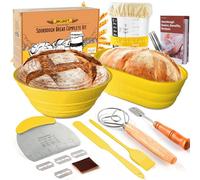 Banneton pour Pain,2 Corbeille a Pain set en Silicone Ovale et Rond,1000ml Bocal de Fermentation,Kit de Démarrage de Sourdough