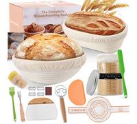 Banneton Pour Pain 21 Pièces, Kit Boulangerie Levain avec 2 Panières Fermentation Rond 23cm et Ovale 25cm, 900ml Pot Verre