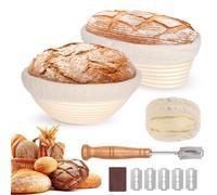 Banneton Pour Pain 23cm-Ronds et 25cm-Ovales, Rotin Kit Patisserie Professionnel,Banneton Panier D'épreuvage Set Comprend Coupe Pate Boulangerie à quatre lames, 2 Tissu en Lin
