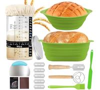 Banneton pour Pain, Kit Boulanger Levain, 2 Corbeille a Pain en Silicone (Ronde 25 cm & Ovale 24 cm), Panier de Levée Antiadhésif, Paniere a Pain Lavable pour Pâtisserie Maison (Vert)