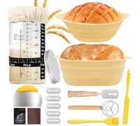 Banneton pour Pain, Kit Boulanger Levain, 2 Corbeille a Pain en Silicone (Ronde 25 cm & Ovale 24 cm), Panier de Levée Antiadhésif, Paniere a Pain Lavable pour Pâtisserie Maison (Jaune)
