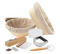 Banneton Pour Pain Kit de démarrage Ensemble de paniers de fermentation Panier de fermentation rond Grattoir Mélangeur de cuisson, coupeur, batteur(11 pieces)