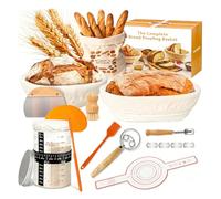 Banneton Pour Pain, Kit Pain au Levain Avec 2 Corbeilles De Fermentation (25 cm Ronds et 23 cm Ovales), Pot à Levain et Accessoires de Boulangerie, pour les Débutants, les Boulangers Expérimentés