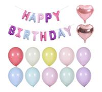 Bannière 10e anniversaire 2 ballons d'amour 10 ballons ronds Happy Birthday Ballons Décoration de fête d'anniversaire