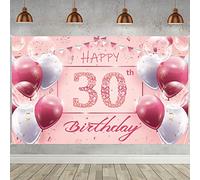 Bannière 30e anniversaire rose, 30e anniversaire femmes, 30 ans bannière d'anniversaire pour décoration de fête hommes et femmes