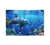 Bannière 3D à suspendre imprimée monde sous-marin poisson dauphi pour Halloween, fête de Noël - 120 x 180 cm Photographie fond guirlande tapisserie murale pour toile de fond d'anniversaire, décoration