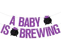 Bannière « A Baby is Brewing », décoration à suspendre, sorcière d'Halloween, annonce de grossesse, révélation du sexe, décorations de fête