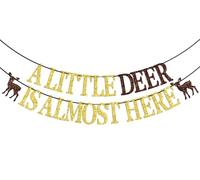 Bannière « A Little Deer is Almost Here », décorations de 1er anniversaire pour garçon et fille, décorations Buck Baby Oh Deer, décoration de fête d'anniversaire pour bébé doré et marron pailleté
