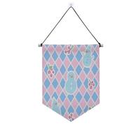 Bannière à motif à carreaux bleu et rose Merry Christmas pour mur avec tige télescopique, bannières de fête à suspendre pour porte, murs, fenêtres, jardins, cour suministros para fiesta de