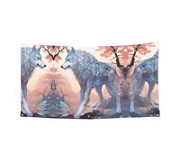 Bannière à suspendre avec motif loup phosphoreux - 177,8 x 88,9 cm - Bannière de fête de vacances de Noël - 180 x 90 cm