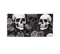 Bannière à suspendre avec motif tête de mort florale noire pour Halloween, Noël, 90 x 180 cm, guirlande de fond pour photographie, tapisserie murale pour toile de fond d'anniversaire, décoration