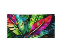 Bannière à suspendre imprimée feuilles tropicales colorées pour Halloween, Noël, 90 x 180 cm, guirlande de fond pour photographie, tapisserie murale pour toile de fond d'anniversaire, décoration