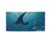 Bannière à suspendre imprimée raie manta et poisson pour Halloween, Noël, 60 x 120 cm, guirlande de fond pour photographie, tapisserie murale pour toile de fond d'anniversaire, décoration d'événement