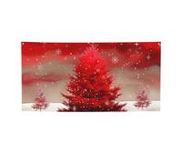 Bannière à suspendre imprimée sapin de Noël rouge pour Halloween, fête de Noël - 90 x 180 cm - Guirlande de fond pour photographie, tapisserie murale pour toile de fond d'anniversaire, décoration