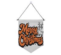Bannière à suspendre Joyeux Noël orange avec barre télescopique pour porte, décoration de fête pour l'intérieur et l'extérieur, fanions de fête