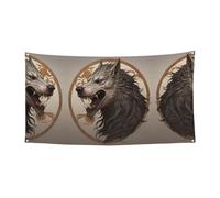 Bannière à suspendre majestueux loup géant - 177,8 x 88,9 cm - Bannière de fête de vacances de Noël - 180 x 90 cm