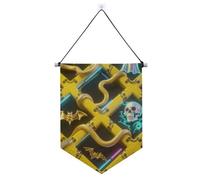 Bannière à suspendre pour Halloween, loup-garou noir, chauve-souris, citrouille avec tige télescopique, décorations de fête à suspendre pour l'intérieur et l'extérieur