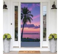 Bannière à suspendre pour porte d'entrée, palmier violet coucher de soleil de bienvenue, bannières de fête, décoration murale à suspendre pour rassemblements, décoration d'intérieur festive