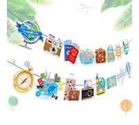 Bannière Adventure Awaits - Fournitures de fête de voyage - Guirlande de début d'aventure pour anniversaire, remise de diplôme, retraite, adieu, enterrement de vie de jeune fille, fournitures de