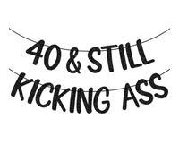 Bannière amusante pour 40e anniversaire, 40 & Still Kicking Ass Bannière Happy 40th Birthday Décorations Pas de bricolage