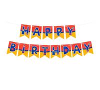 Bannière Anime Happy Birthday, Bannière d’Anniversaire Pré-Assemblée Imprimé d’Étoiles Bleues Jaunes Rouges Fanion en Queue d’Hirondelle pour Décorations à Thème Anime Fournitures Fête