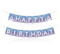 Bannière Anniversaire Flocons de Neige, Banderole Happy Birthday, Guirlande Joyeux Anniversaire Filles, Fournitures de fête d'anniversaire pour Noël Winter Wonderland (A)