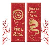 Bannière annuelle, couplets de dessin animé, festival du printemps, décorations de fête, bannière élégante 2025 de l'année serpent chinois avec couplets décoratifs de dessin animé pour les fêtes