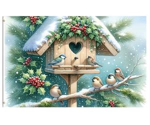 Bannière Aquarelle de mignons petits oiseaux autour d'un nichoir sur des