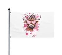 Bannière Aquarelle : Vache Des Highlands Avec Lunettes De Soleil Et Stéthoscope En Forme De Cœur Weather Resistant Drapeau Œillets Métalliques Garden Flag Pour Bar Patio Home 3X5Ft