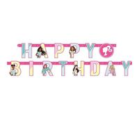 Bannière articulée Barbie & Friends Happy Birthday - 1 pièce. Décoration de fête en papier cartonné (1,8 m x 17,1 cm) - Décoration murale colorée, de table et d'entrée pour anniversaires et