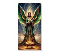 Bannière artistique d'ange pour porte, ailes vertes spirituelles et design bénédiction pour décoration de vacances, festival, intérieur et extérieur, 91,4 x 183 cm