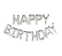 Bannière auto-gonflante « Happy Birthday » argentée de 40,6 cm en feuille Mylar - Réutilisable et écologique - Pour décorations d'anniversaire et fournitures de fête