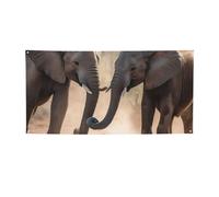 Bannière avec deux éléphants jouant - Décoration de fête d'anniversaire - Photographie - Bannières et panneaux - Décoration murale - Bannière - Fournitures de fête - 180 x 119 cm - Petite taille