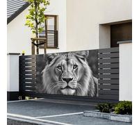 Bannière avec drapeaux « Happy Birthday » - Toile de fond à suspendre - Lion africain noir et blanc - Décoration murale - Grande bannière pour événement d'affaires, décoration de fête d'anniversaire