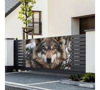 Bannière avec drapeaux « Happy Birthday » - Toile de fond à suspendre - Lmage du loup dans la neige - Bannière personnalisée - Décoration murale pour événement d'affaires, fête d'anniversaire - 180 x