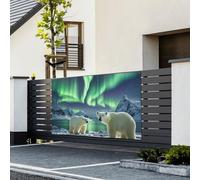 Bannière avec drapeaux « Happy Birthday » - Toile de fond à suspendre - Ours polaire - Bannière personnalisée - Décoration murale pour événement d'affaires, fête d'anniversaire - 180 x 120 cm