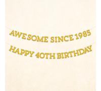Bannière « Awesome Since 1985 », décorations de 40e anniversaire à paillettes dorées pour hommes et femmes, bannière « Happy 40th Birthday » - Décorations de fête d'anniversaire de 40 ans