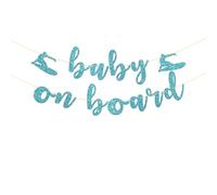 Bannière « Baby on Board » - Surf Baby Shower Welcome Summer Party Supplies - Annonce de grossesse - Décorations de fête hawaïennes amusantes - Paillettes bleu ciel