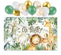 Bannière Banderole Fond Baby Shower Baptême 110x180CM Arrière-Plan Décoration Oh Drapeau à Découper avec 12 Ballons Décorations pour Douche de Bébé Anniversaire Naissance Fille Garçon